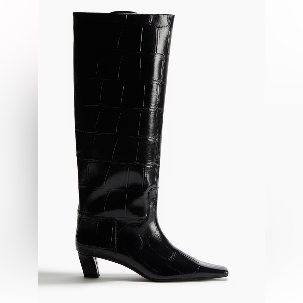 BNWT H&M Croc Black Knee-High Boots - Picture 3 of 12